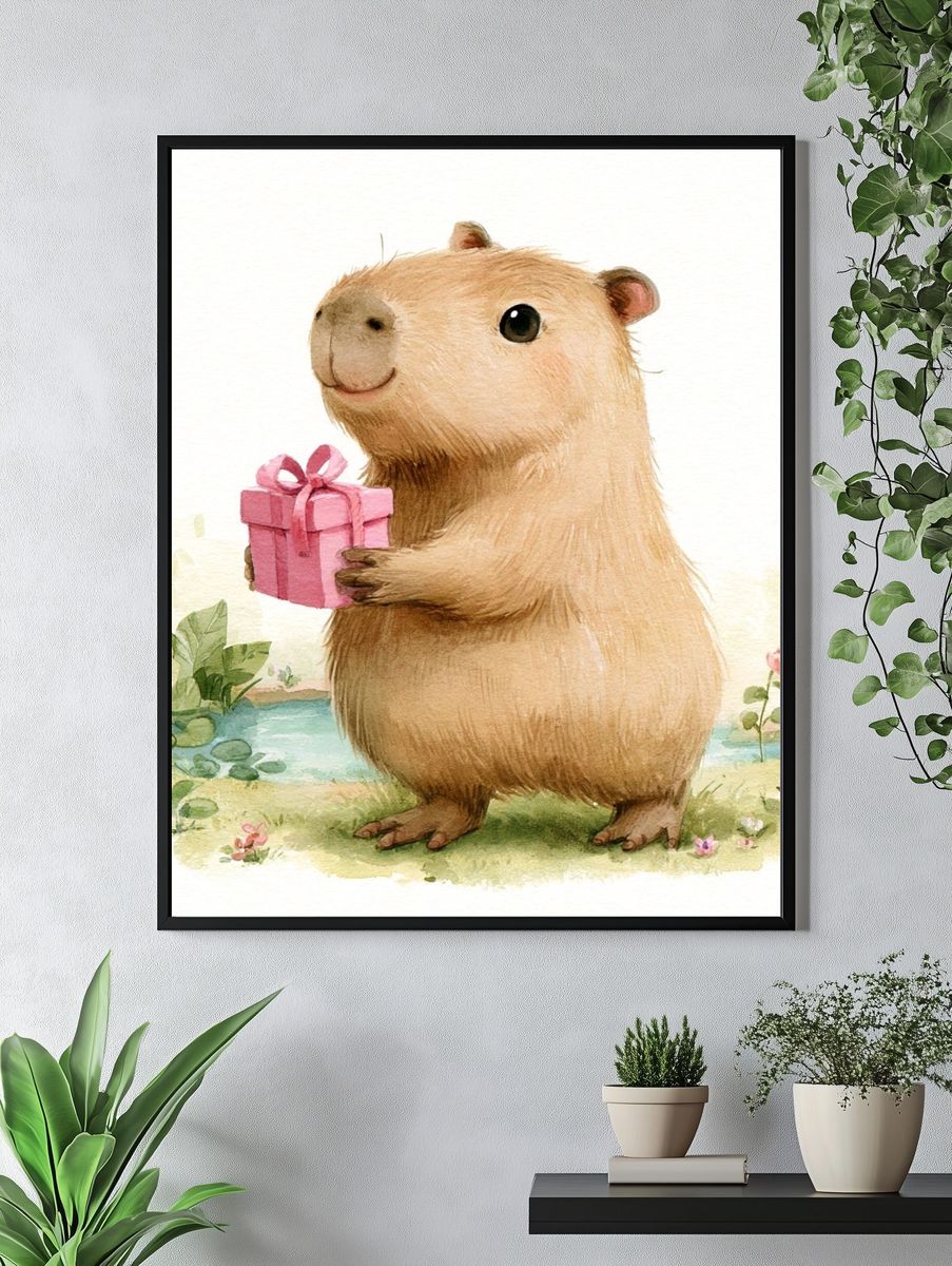 Capybara Gift Watercolor Print. — room view 4