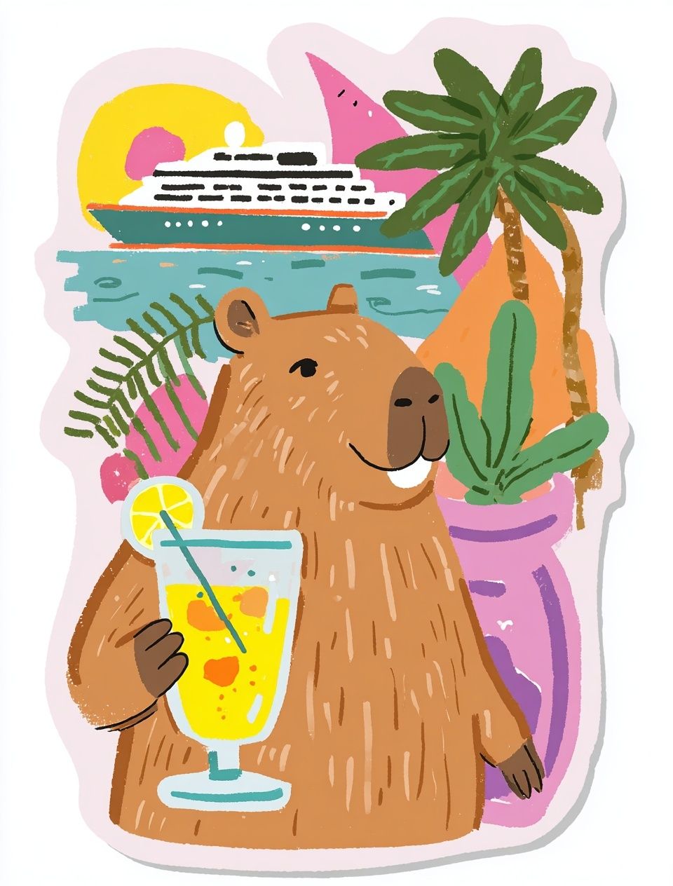 Capybara Tropical Cruise Poster. poster — illustration art