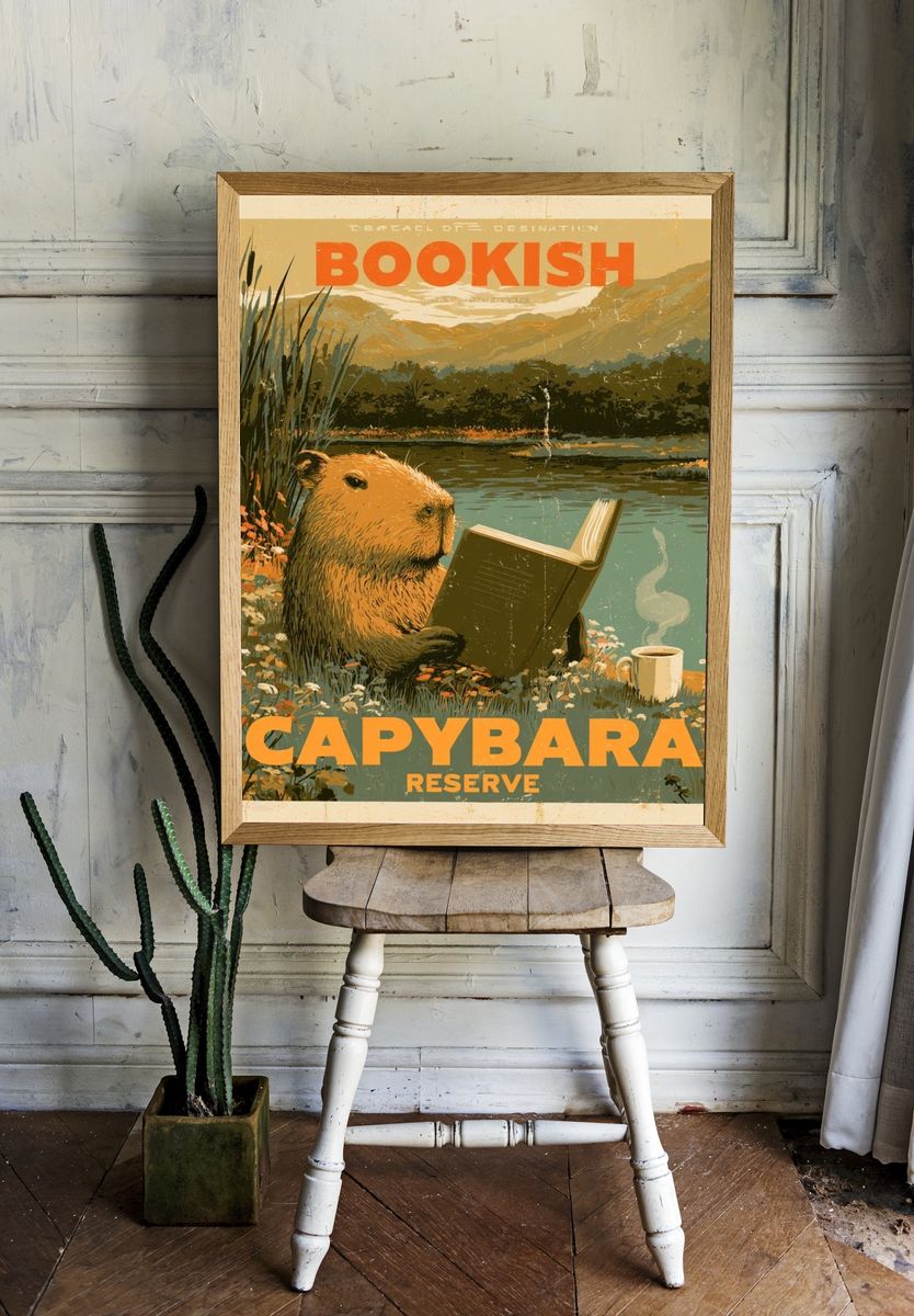 Capybara Reserve Vintage Poster. — room view 1