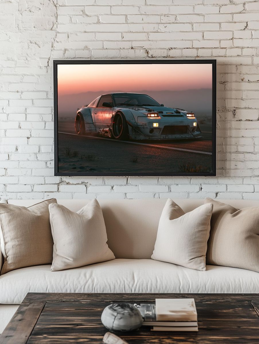 Drift Car at Sunset Photography Poster. — room view 1