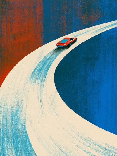 Red Sports Car Retro Illustration Poster.