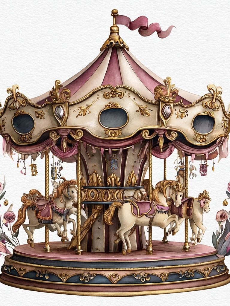 Vintage Carousel — Illustration Print. poster — illustration art