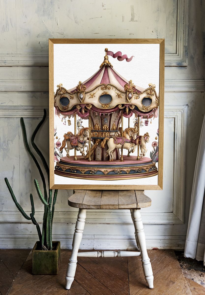 Vintage Carousel — Illustration Print. — room view 1