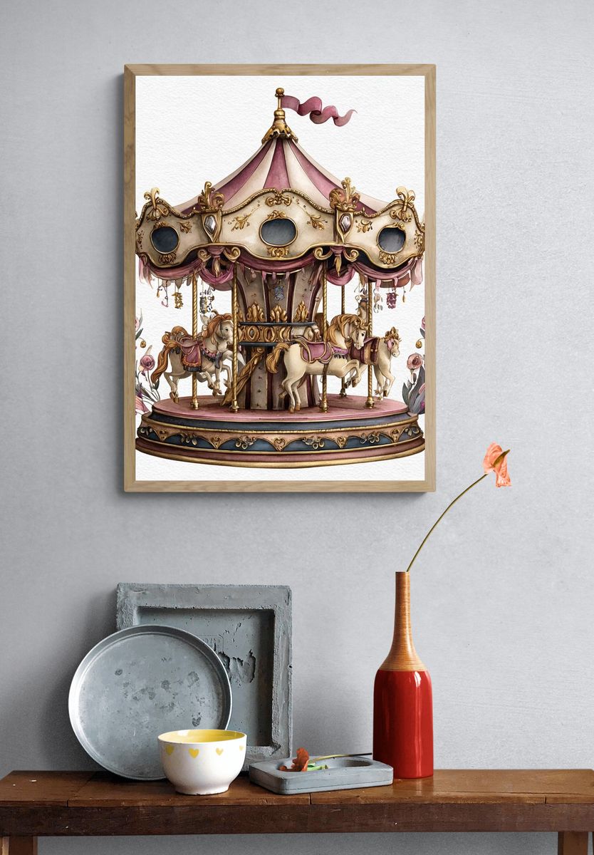 Vintage Carousel — Illustration Print. — room view 3