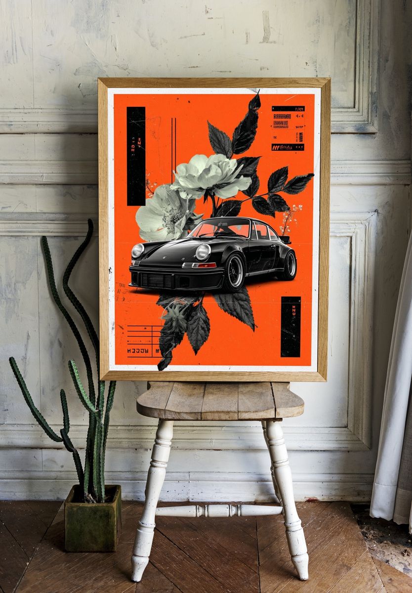 Classic Car with Floral Elements — Art Print room preview