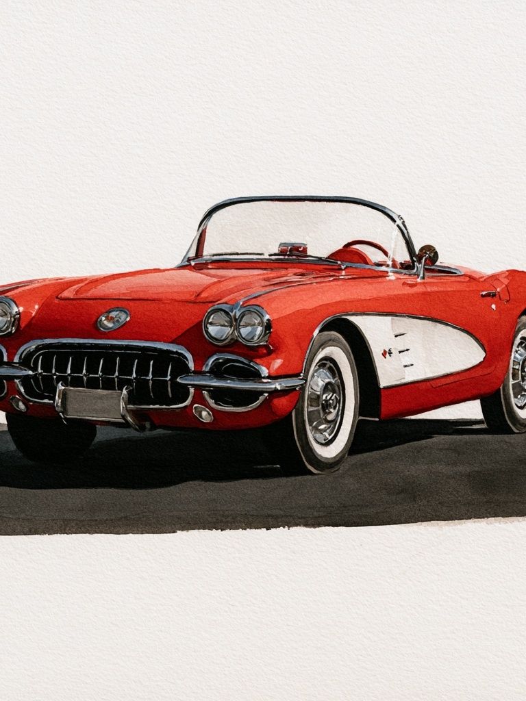 Red Classic Corvette Illustration Poster. poster detail
