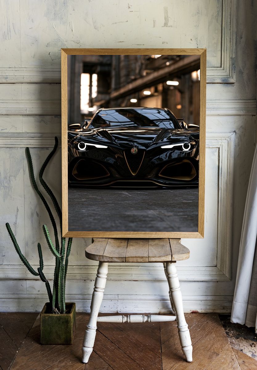 Black Alfa Romeo Supercar Poster. — room view 1