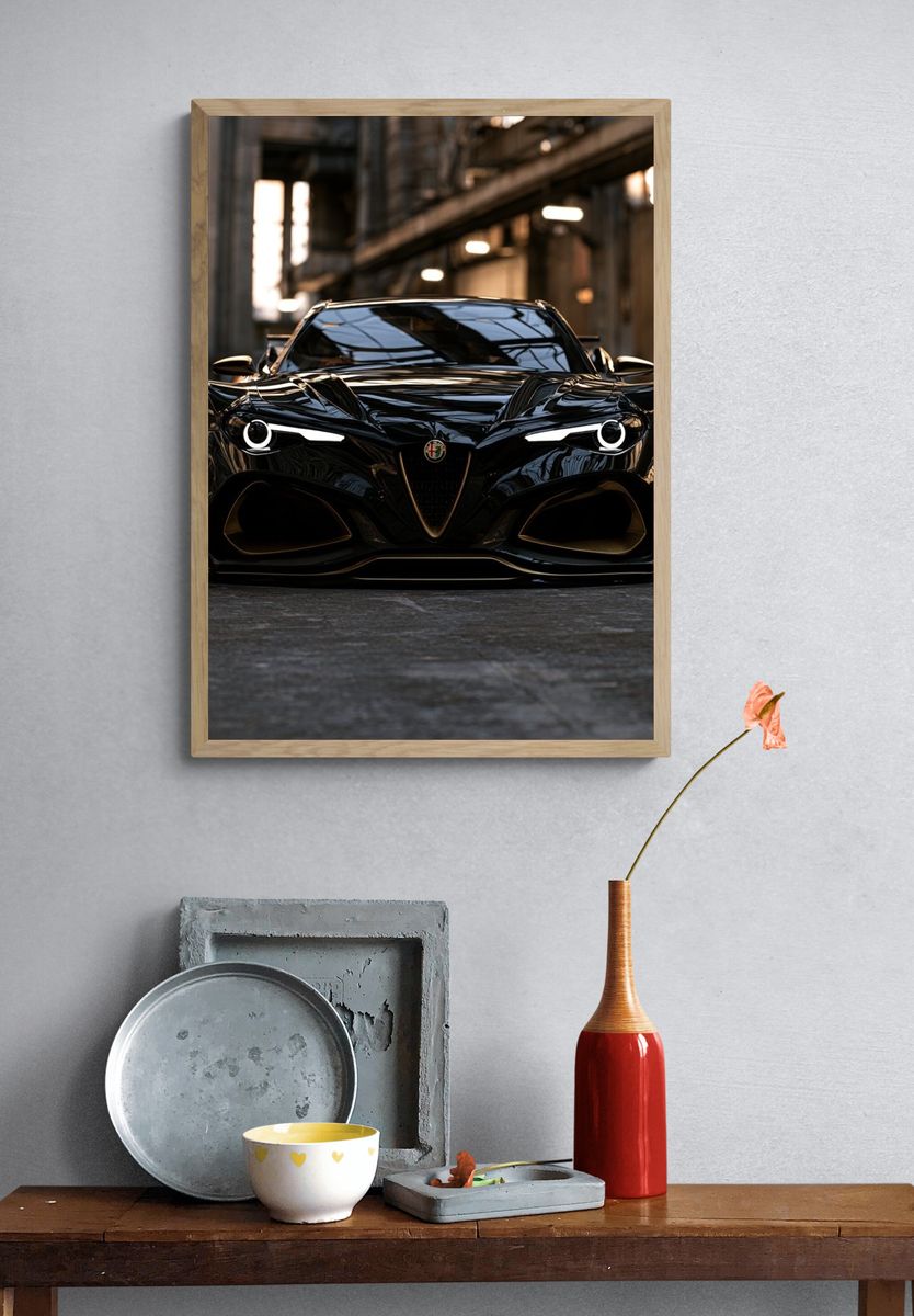 Black Alfa Romeo Supercar Poster. — room view 3