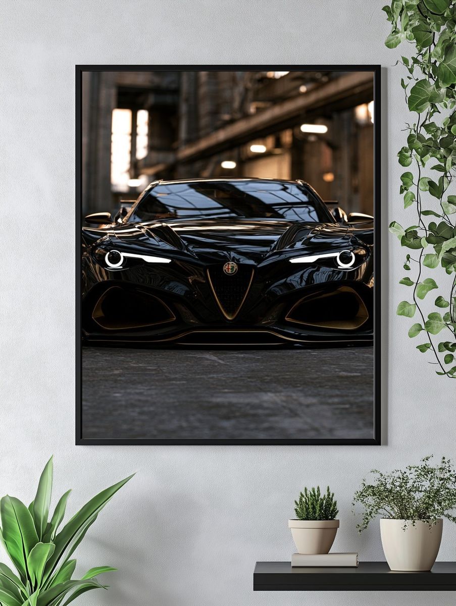 Black Alfa Romeo Supercar Poster. — room view 4