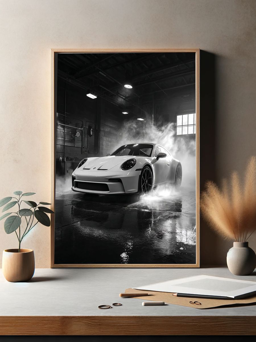 Porsche 911 in Smoke — Photography Print. — room view 2