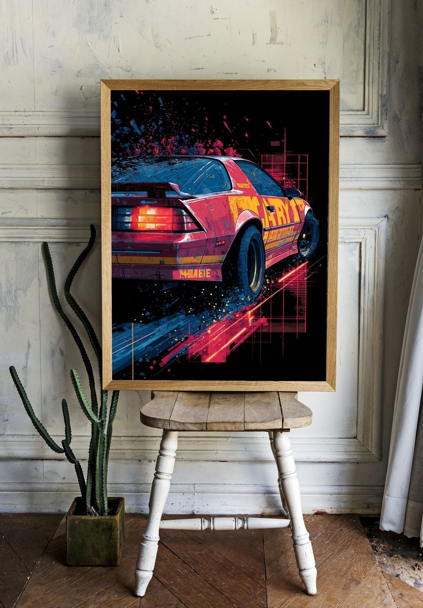 Retro Sports Car — Digital Art Print. — room view 1