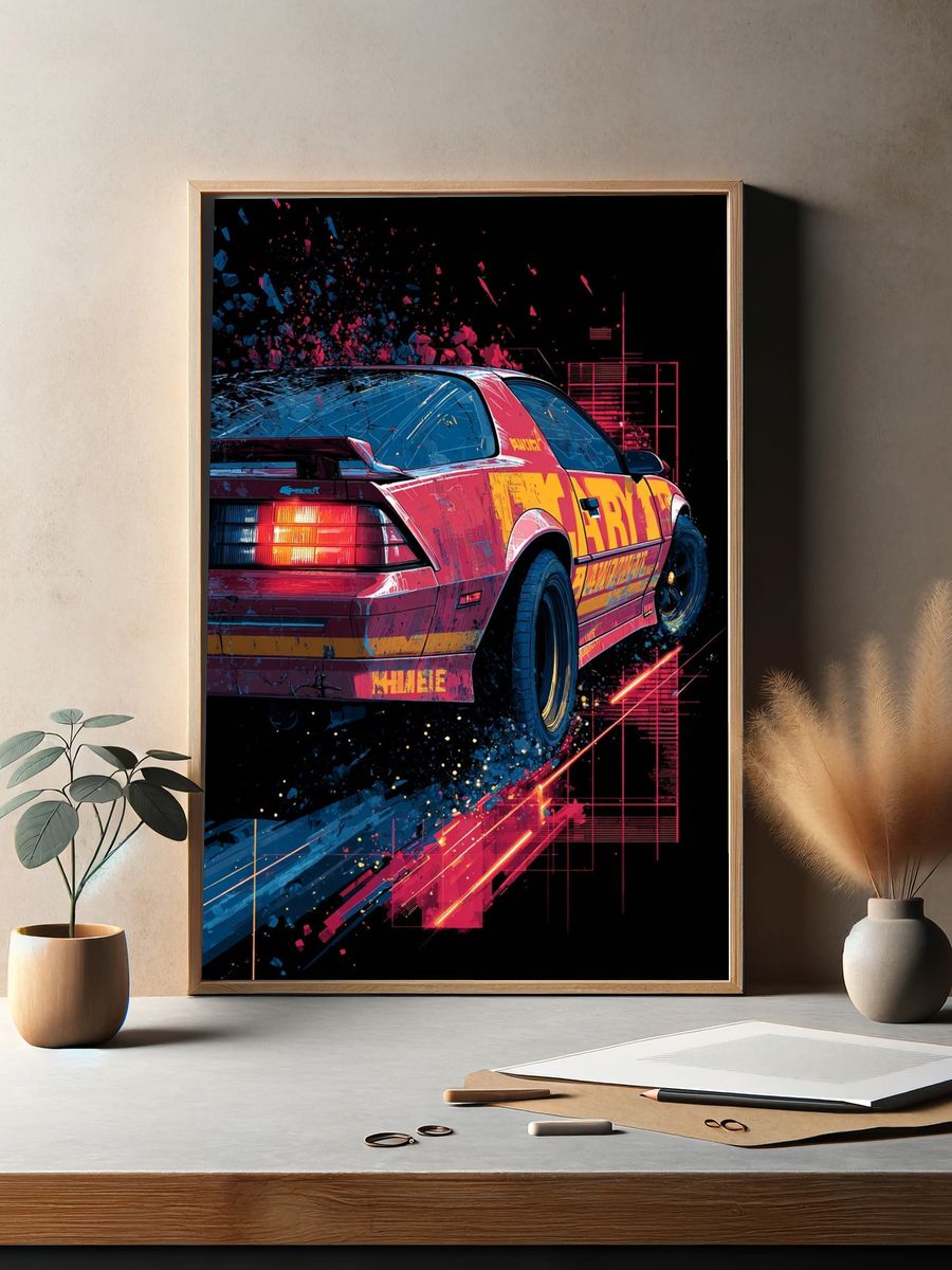 Retro Sports Car — Digital Art Print. — room view 2