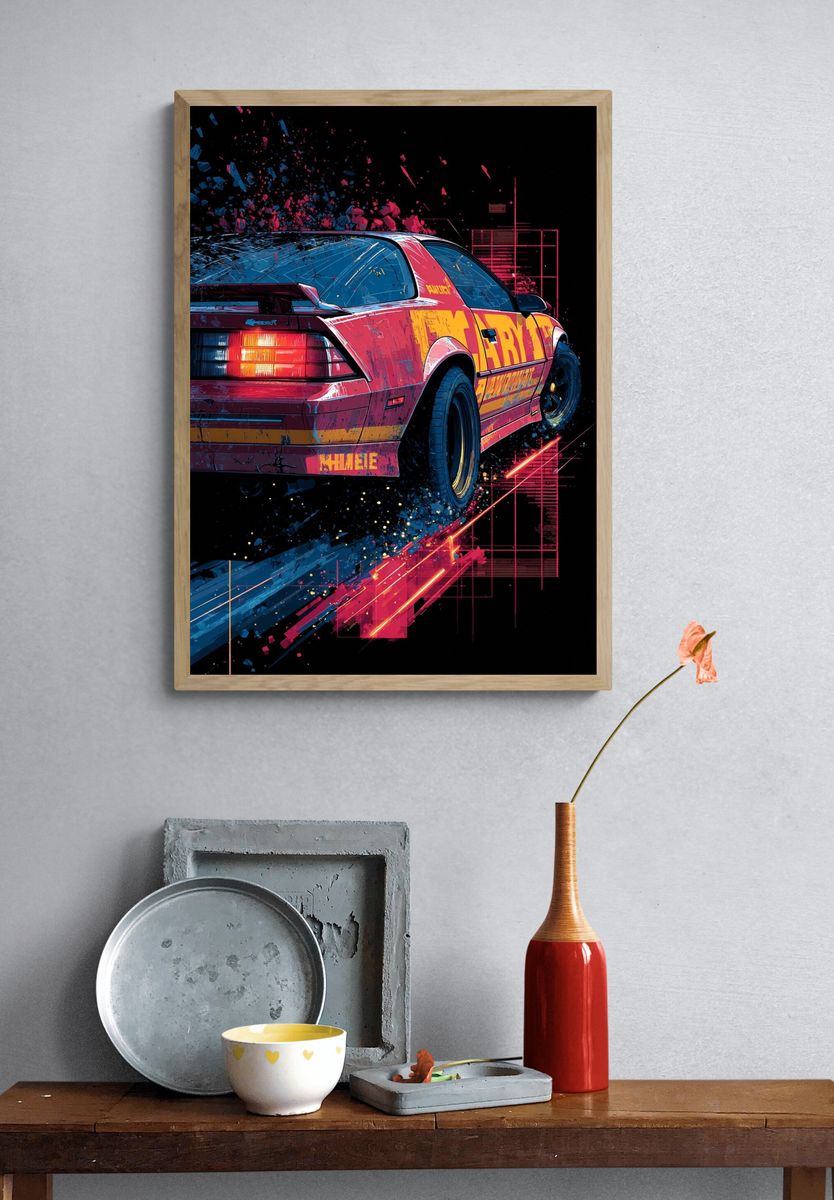 Retro Sports Car — Digital Art Print. — room view 3