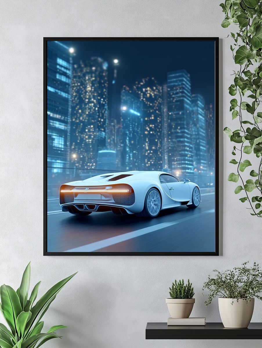 Luxury Sports Car Night Cityscape Poster. — room view 4