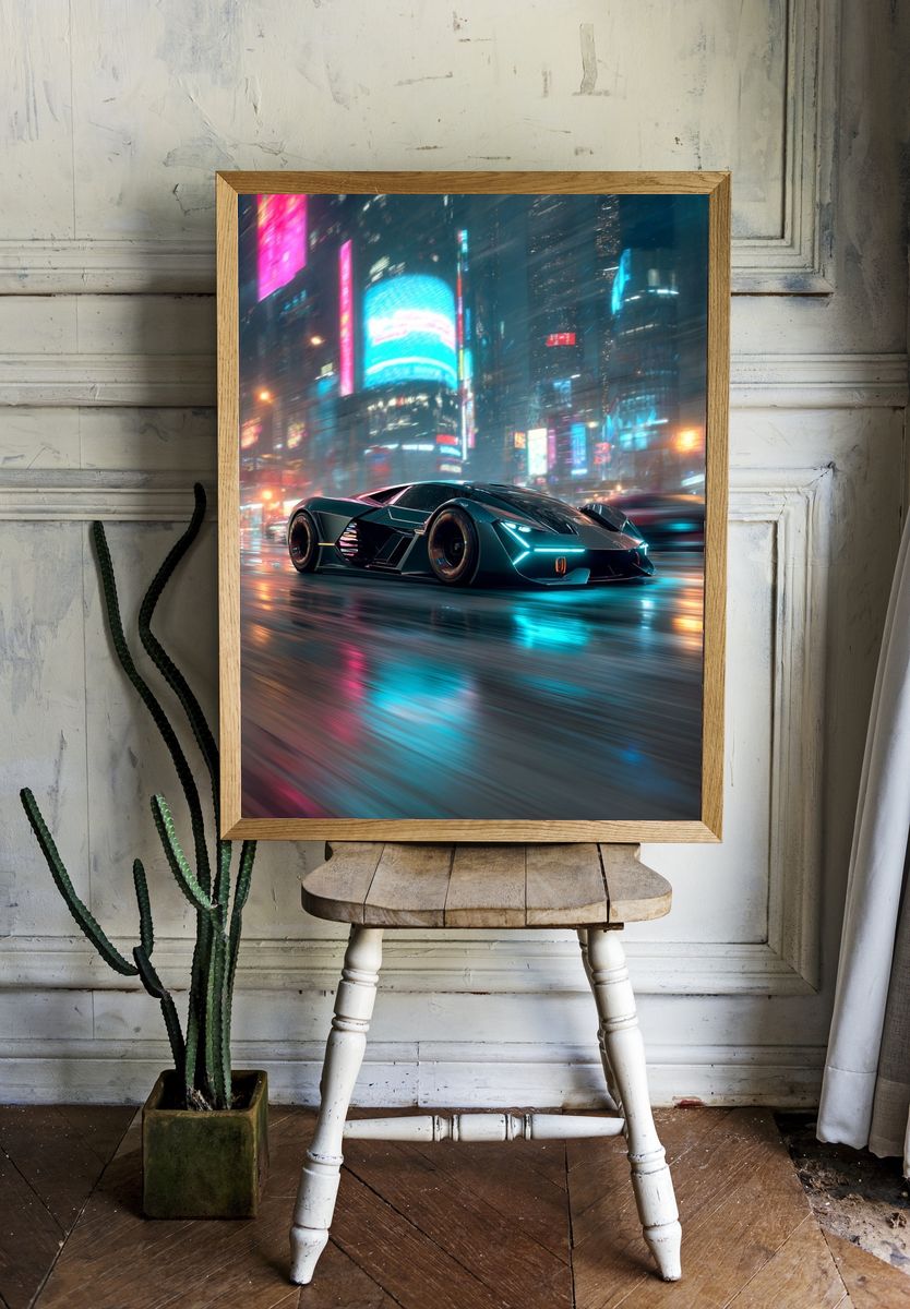 Futuristic Sports Car — Digital Art Print room preview