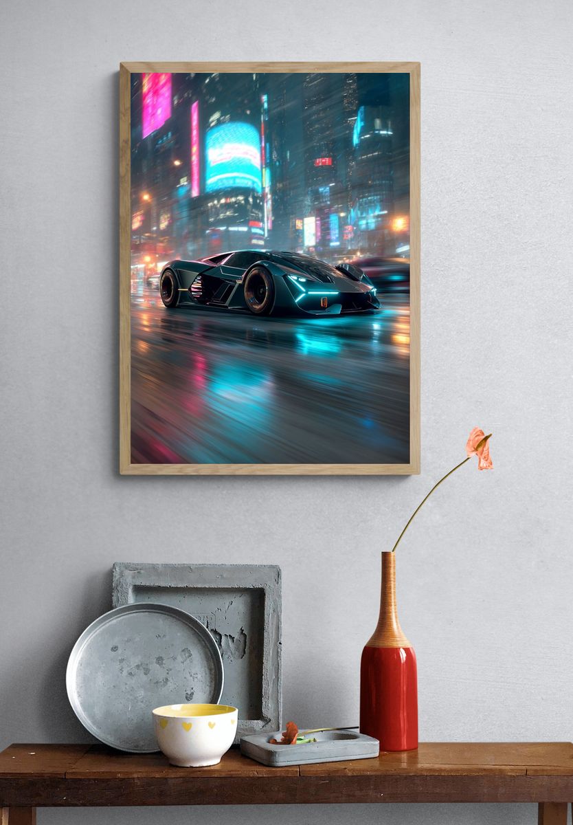 Futuristic Sports Car — Digital Art Print. — room view 3
