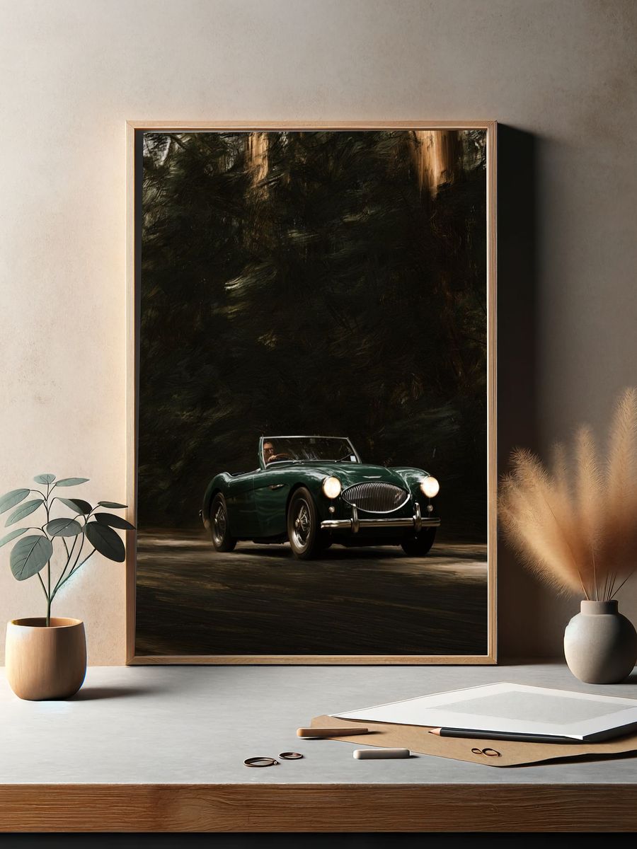 Classic Green Roadster Photography Poster. — room view 2