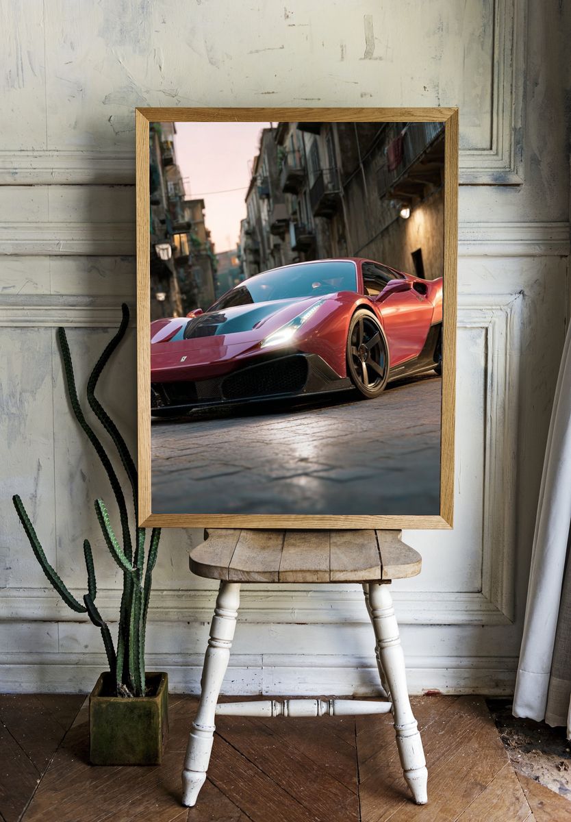 Red Supercar Street Photography Poster. — room view 1