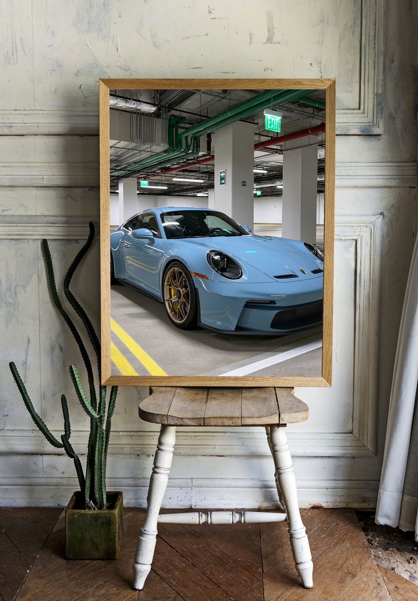 Blue Porsche 911 Parking Garage Poster. room preview
