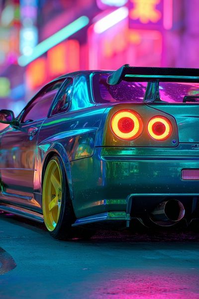 Neon Car Night Photography Poster. poster