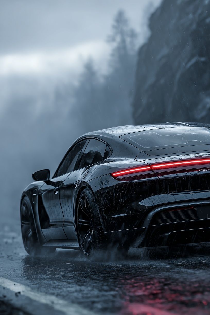 Sleek Black Car in Rain — Photography Print. poster — photography art