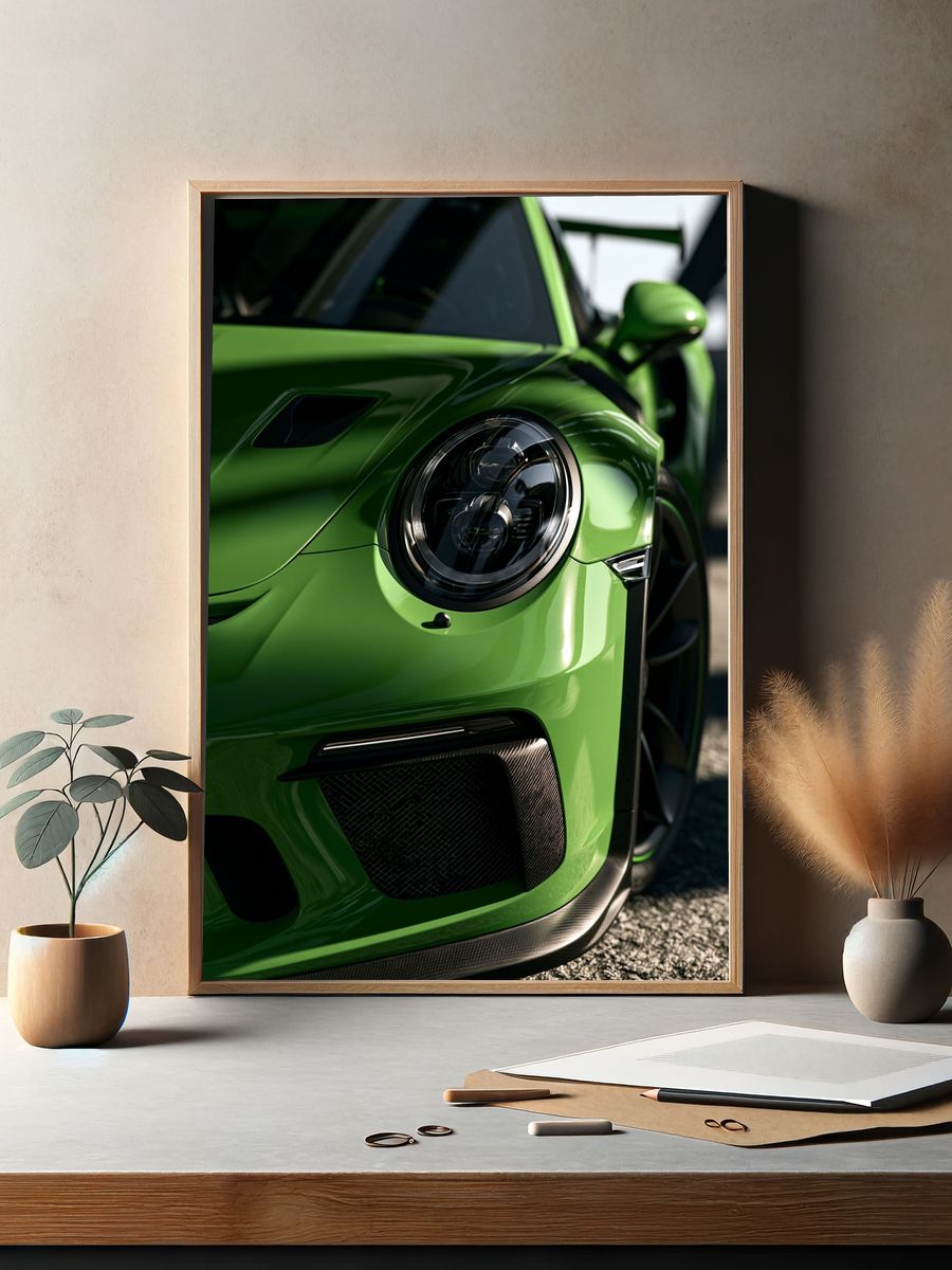 Green Sports Car Photography Poster. — room view 2