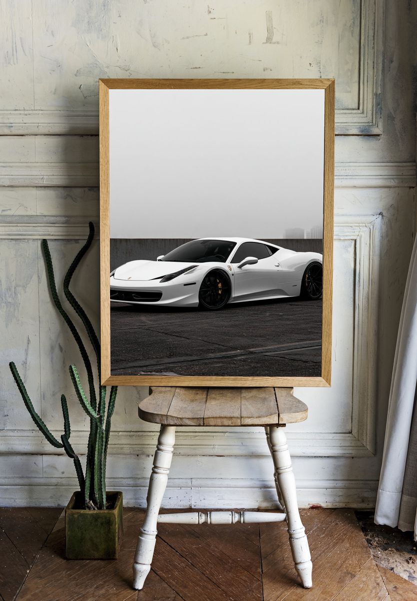 White Ferrari 458 Photography Poster. — room view 1