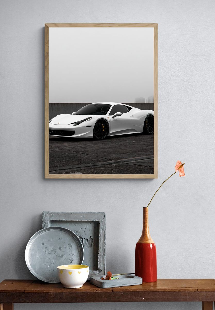White Ferrari 458 Photography Poster. — room view 3