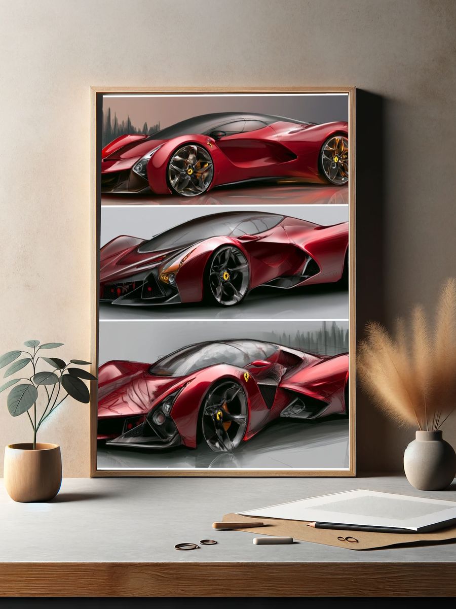 Ferrari Concept Car Illustration Poster. — room view 2