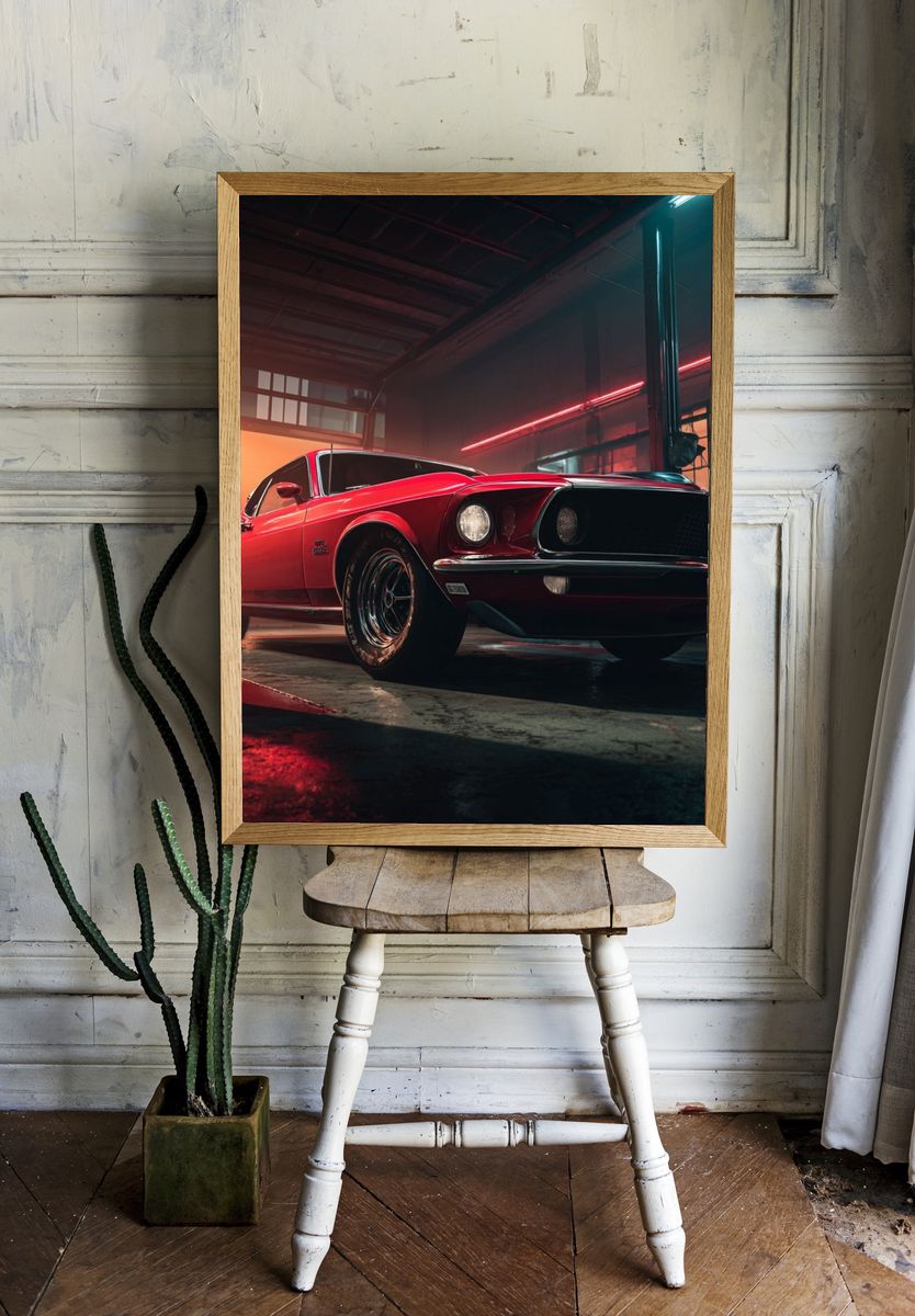 Classic Red Muscle Car Poster. — room view 1