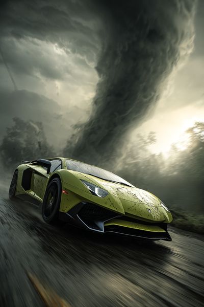 Lamborghini Aventador in a Tornado — Art Print. poster