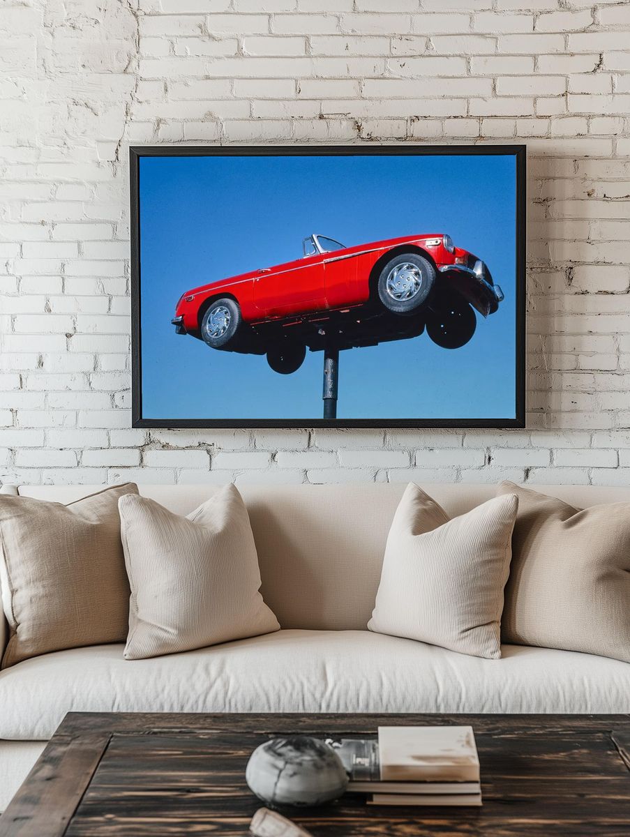 Red Convertible Car — Vintage Print. — room view 1