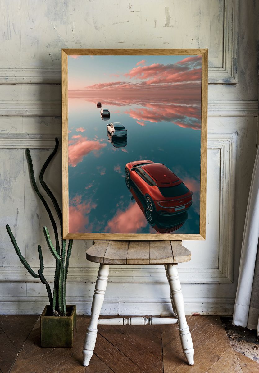 Floating Cars Sky Reflection Poster. room preview