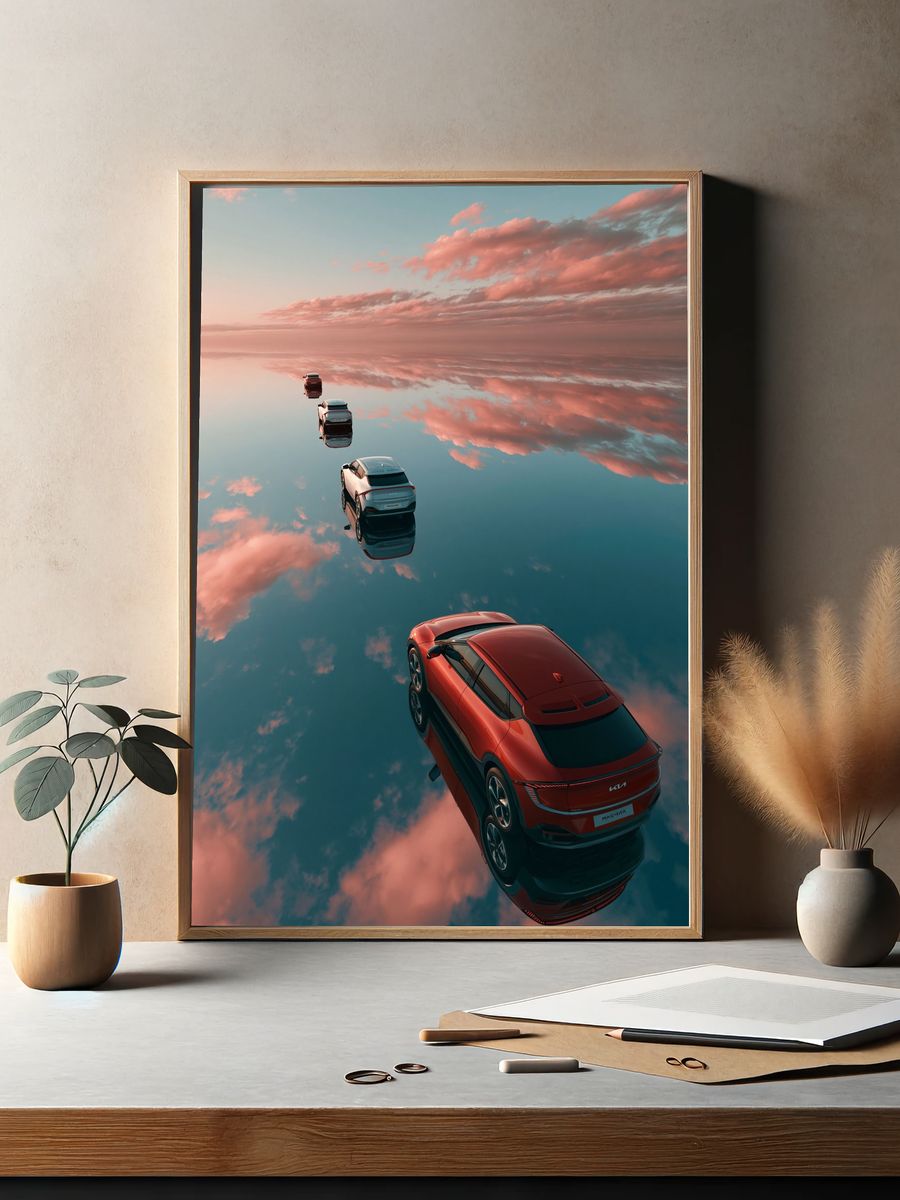 Floating Cars Sky Reflection Poster. — room view 2