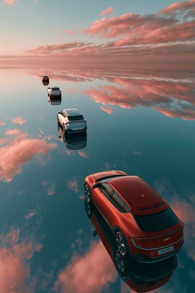 Floating Cars Sky Reflection Poster. poster