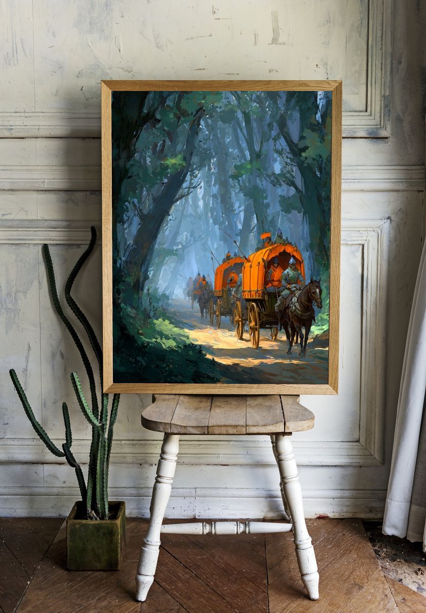 Caravan in the Forest — Digital Art Print room preview