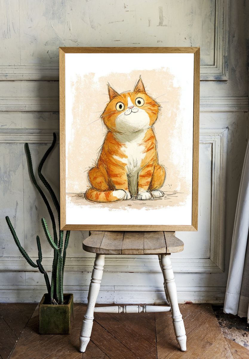 Cute Orange Cat — Illustration Print. room preview
