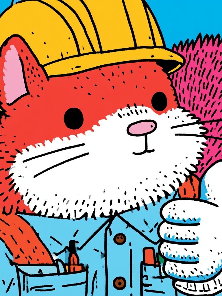Construction Cat Cartoon Poster. poster — illustration art