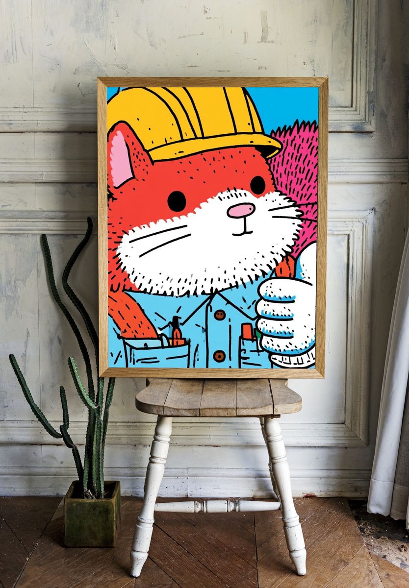Construction Cat Cartoon Poster. room preview