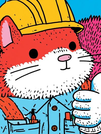 Construction Cat Cartoon Poster. poster print