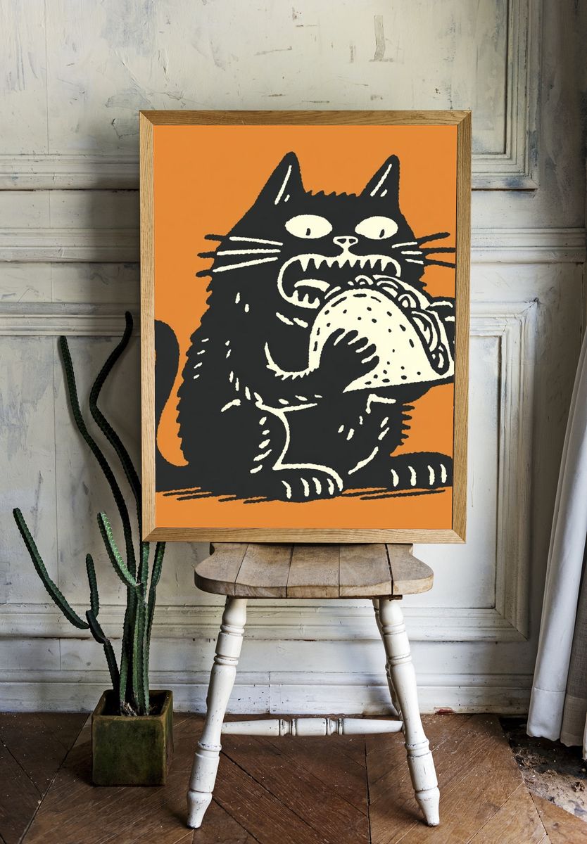 Cat Eating Taco — Funny Print. room preview