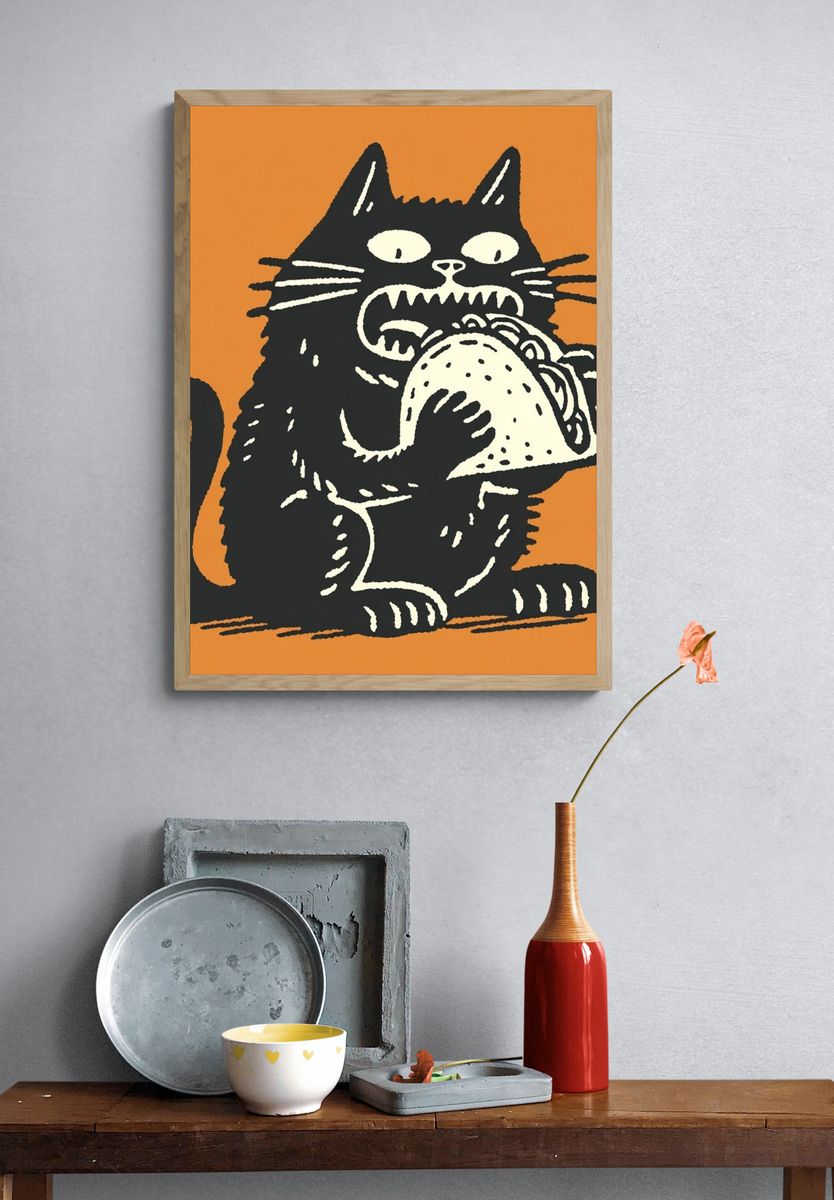 Cat Eating Taco — Funny Print. — room view 3