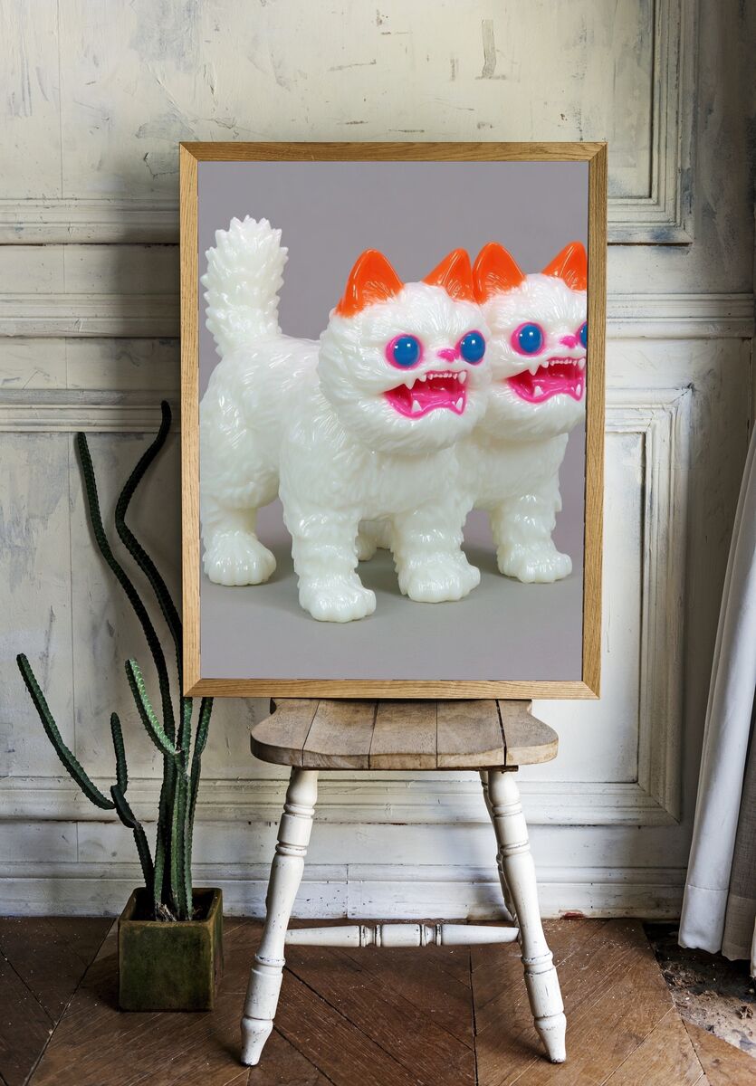 Two-Headed Cat Toy — Fun Illustration Print room preview