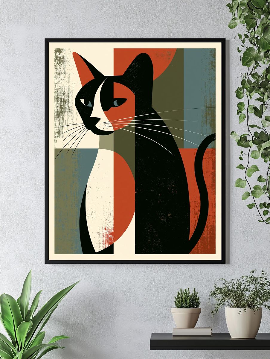 Geometric Cat Mid-Century Modern Poster. — room view 4