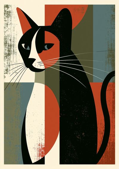 Geometric Cat Mid-Century Modern Poster. poster