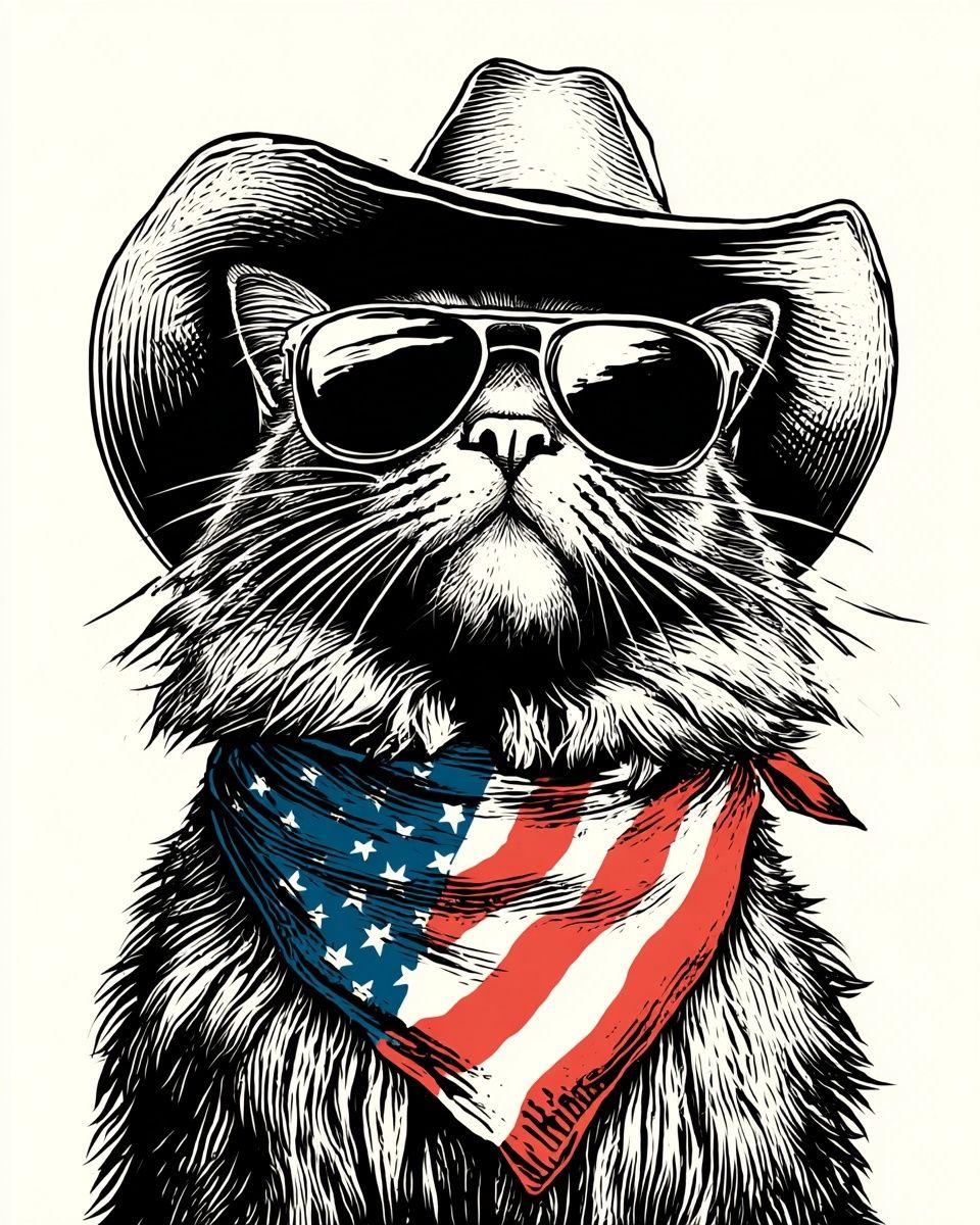 Cowboy Cat Illustration Poster. poster — animals art