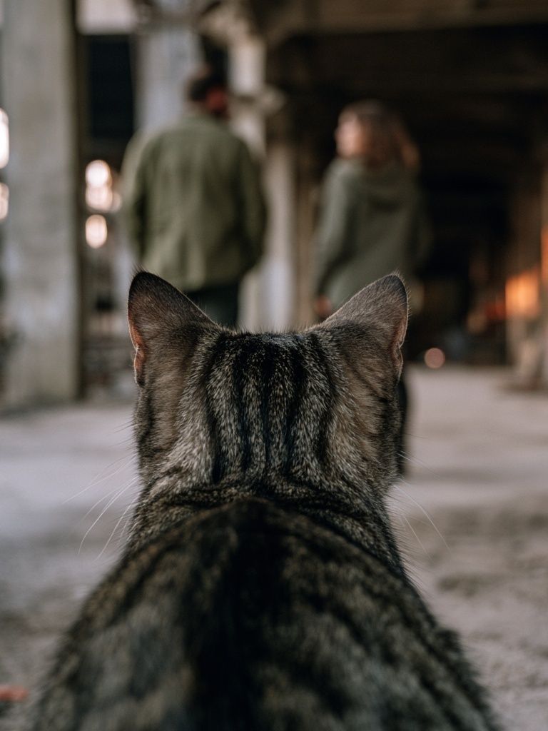 Cat in Industrial Hallway Photography Poster. poster — animals art