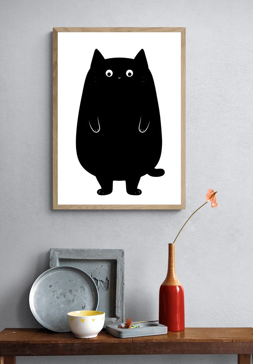Black Cat Cartoon Print. — room view 3