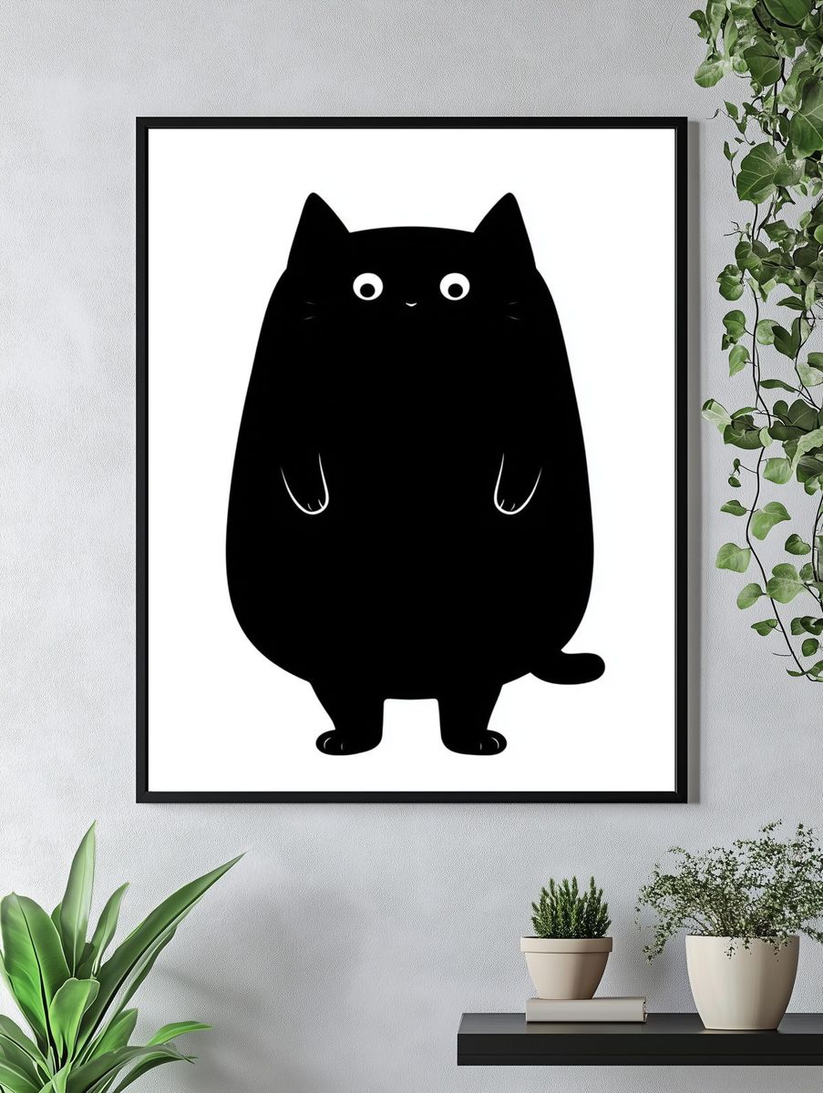 Black Cat Cartoon Print. — room view 4