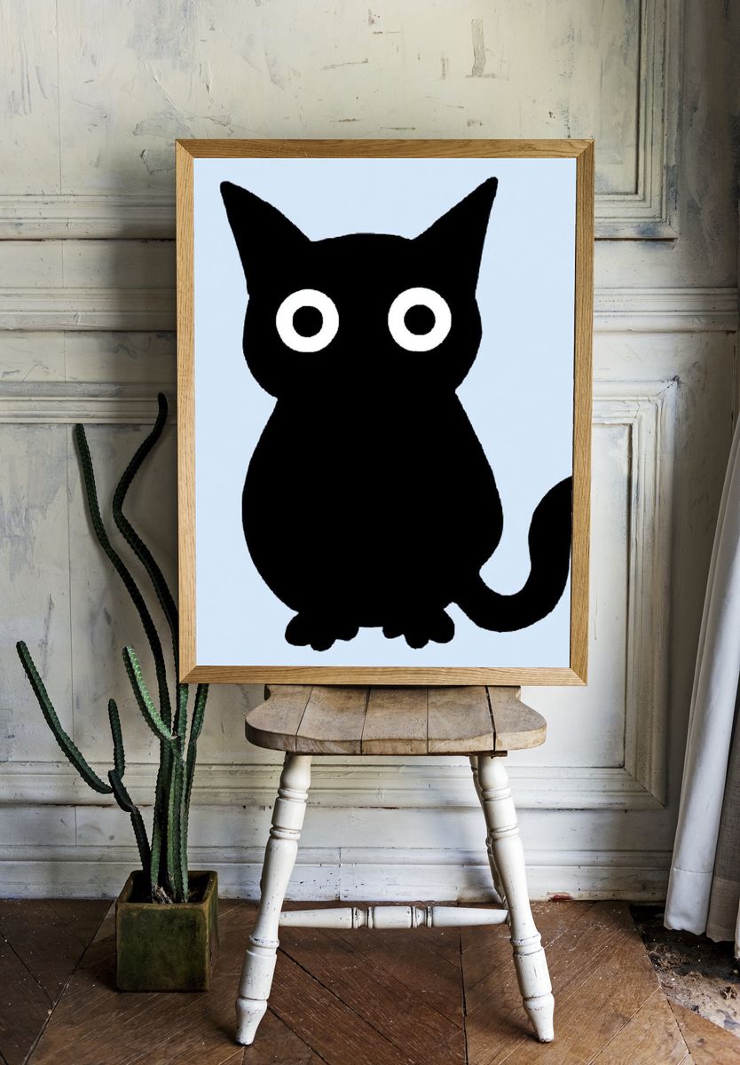 Black Cat Silhouette Illustration Poster. room preview